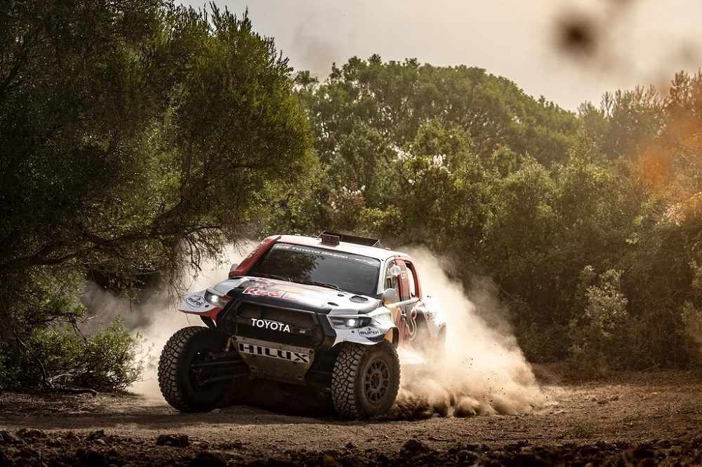 Qatar’s Nasser Saleh Al Attiyah and his French co-driver Mathieu Baumel in action yesterday.