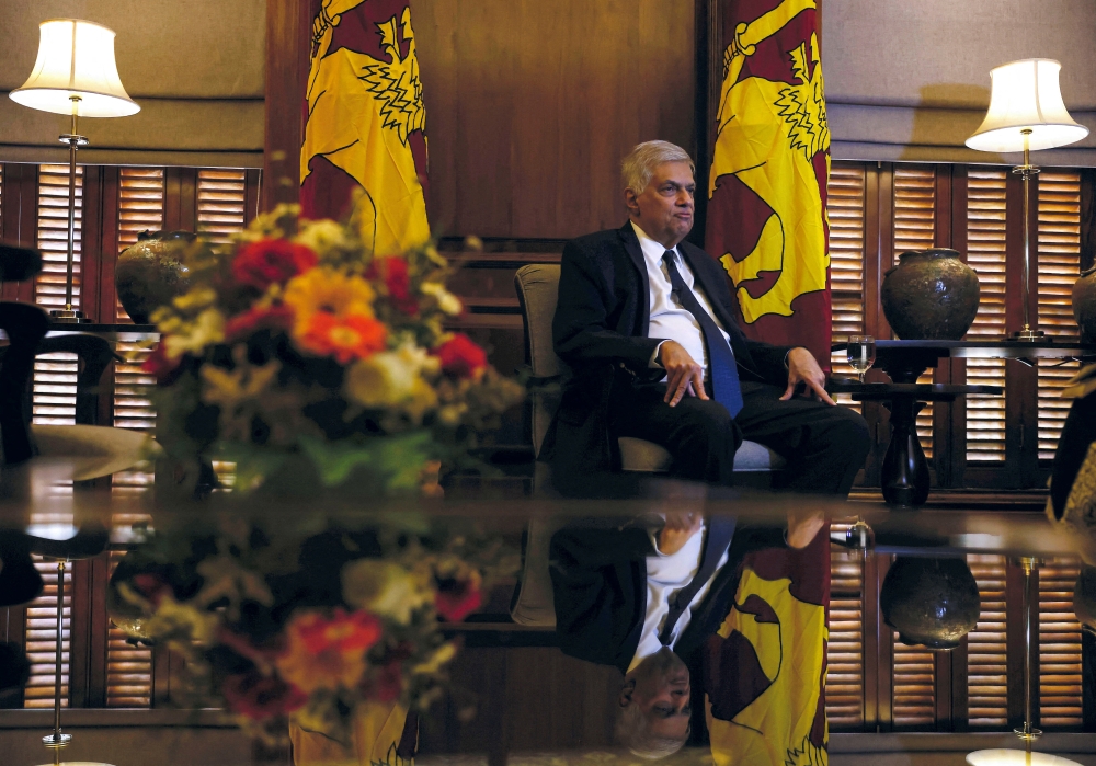 Sri Lanka's President Ranil Wickremesinghe speaks during an interview with Reuters at Presidential Secretariat, amid the country's economic crisis, in Colombo, Sri Lanka August 18, 2022. REUTERS/ Dinuka Liyanawatte/File Photo