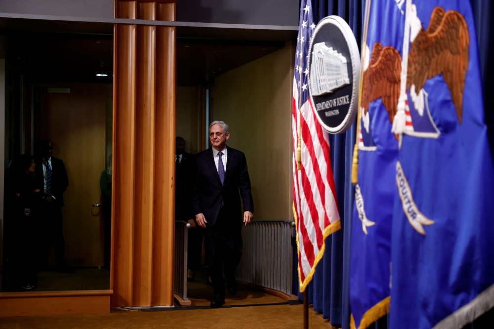 US Attorney General Merrick Garland walks out to announce his appointment of Jack Smith as a special counsel for the investigations into the actions of former President Donald Trump, in the briefing room of the Justice Department in Washington, US, on November 18, 2022. REUTERS/Evelyn Hockstein