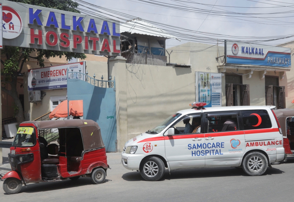 A Somacare ambulance carrying an unidentified wounded person drives into the Kalkaal hospital, in Mogadishu, Somalia November 28, 2022. Reuters/Feisal Omar