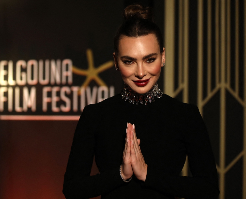 Lebanese actress and model Stephanie Saliba poses on the carpet during the 4th edition of El Gouna Film Festival, in the Egyptian Red Sea resort of el Gouna on October 24, 2020. (Photo by Patrick Baz / AFP)