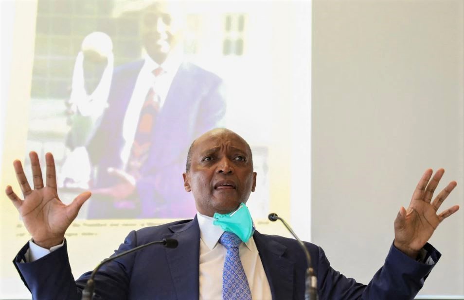 File photo: South African billionaire Patrice Motsepe during a media briefing as he delivers his CAF Presidency strategy ahead of the upcoming CAF Presidential elections, in Sandton, South Africa, February 25, 2021. (REUTERS/ Siphiwe Sibeko)