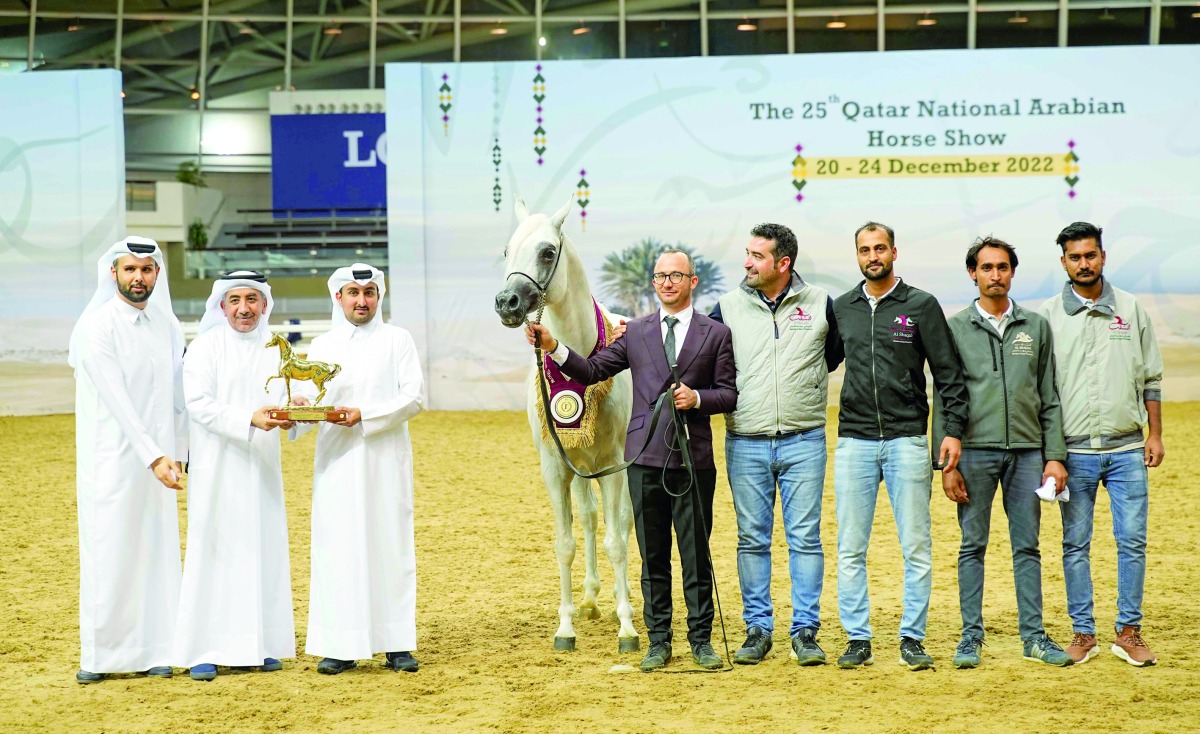 Sultan Al Shaqab's owners receiving the Gold Senior Stallions Championship award. Pics: Juhaim