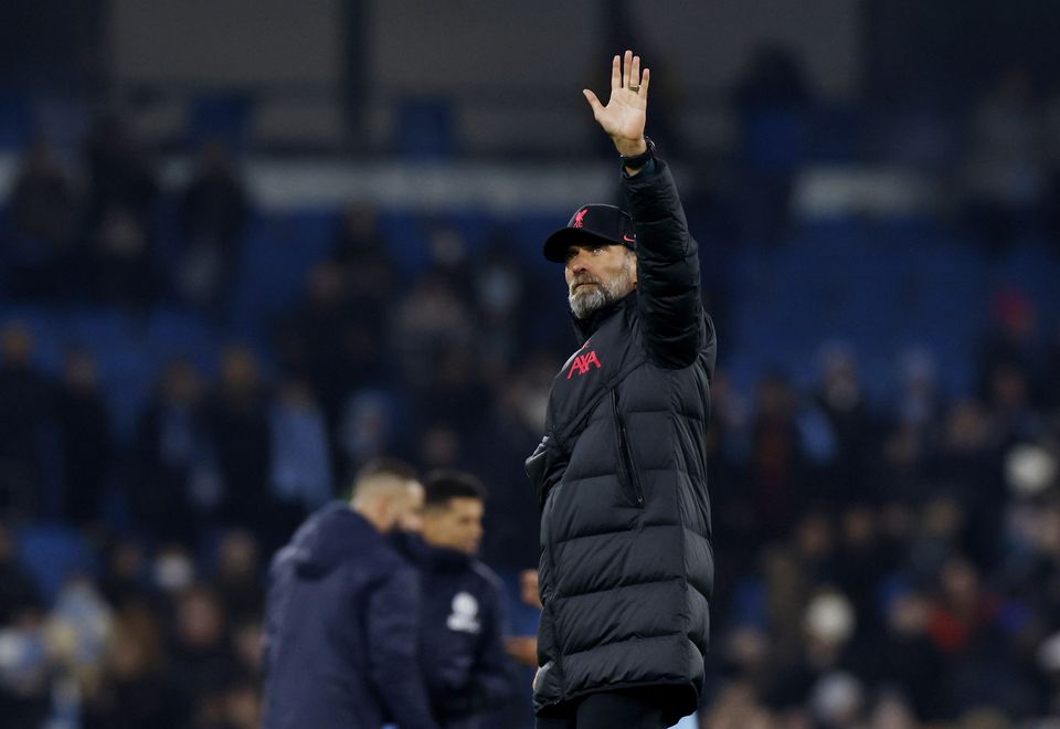 Liverpool manager Juergen Klopp reacts after the Carabao Cup match against Manchester City at the Etihad Stadium in Manchester on December 22, 2022.  Action Images via Reuters/Jason Cairnduff.