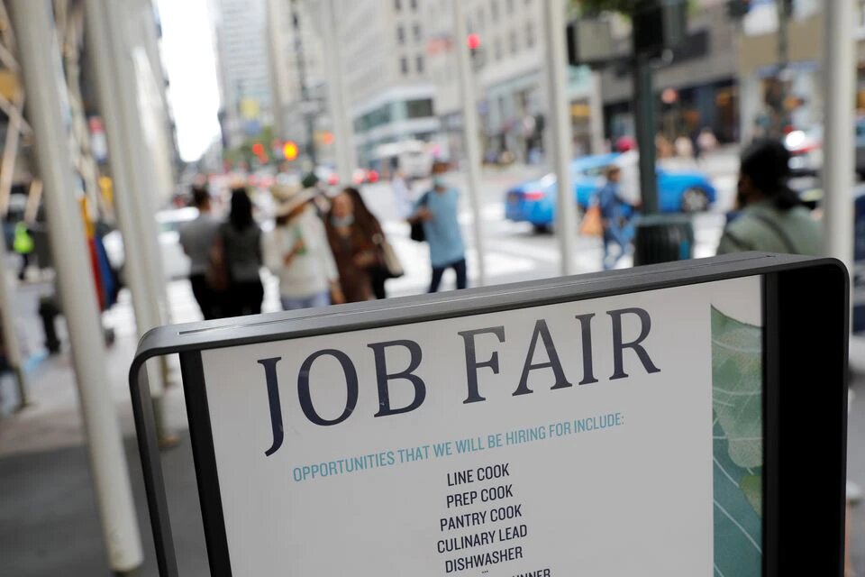Signage for a job fair is seen on 5th Avenue after the release of the jobs report in Manhattan, New York City, US, on September 3, 2021. File Photo / Reuters