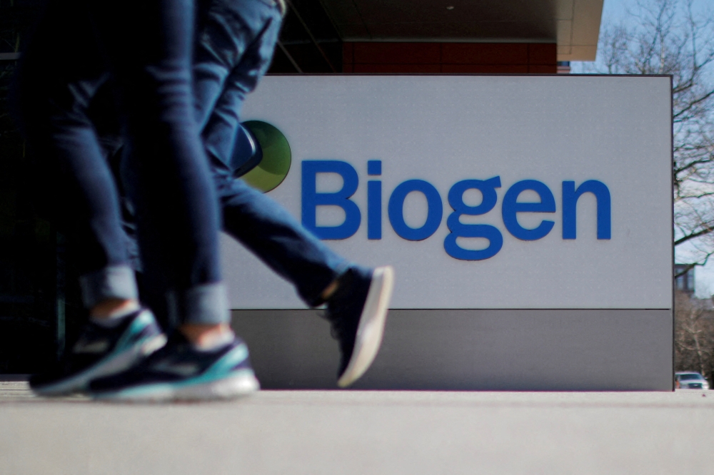 A sign marks a Biogen facility in Cambridge, Massachusetts, US, on March 9, 2020. File Photo / Reuters