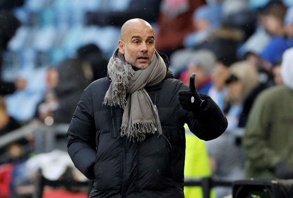 Manchester City manager Pep Guardiola reacts during a match against Girona at the Etihad Campus, Manchester, Britain, on December 17, 2022. (Action Images via Reuters/Jason Cairnduff)