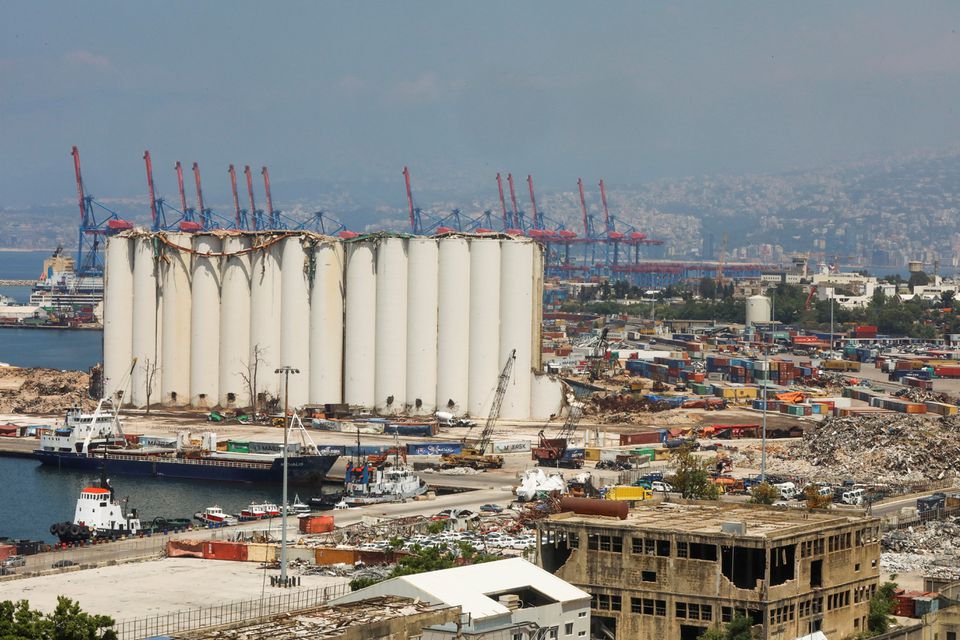 A general view shows the Beirut silos damaged in the August 2020 port blast, in Beirut, Lebanon on May 17, 2022. File Photo / Reuters