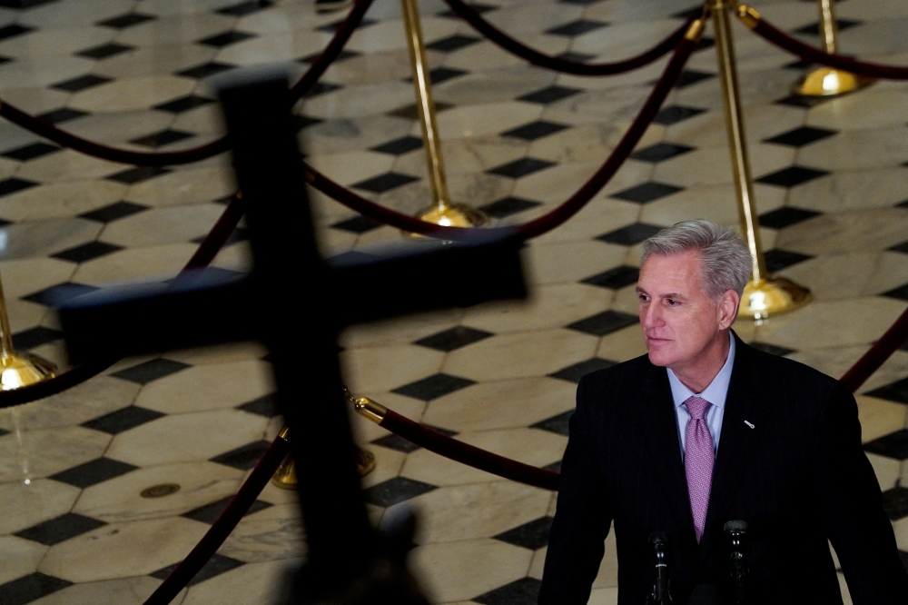 US Speaker of the House Kevin McCarthy (R-CA) speaks to reporters at the US Capitol in Washington, US, on January 12, 2023. REUTERS/Elizabeth Frantz/File Photo
