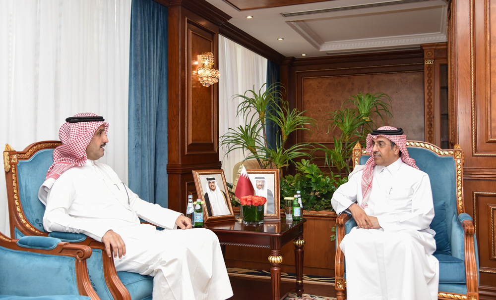 Minister of Labor H E Dr. Ali bin Smaikh Al Marri (right) with Director General of the Arab Labor Organization H E Fayez Ali Al Mutairi. 
