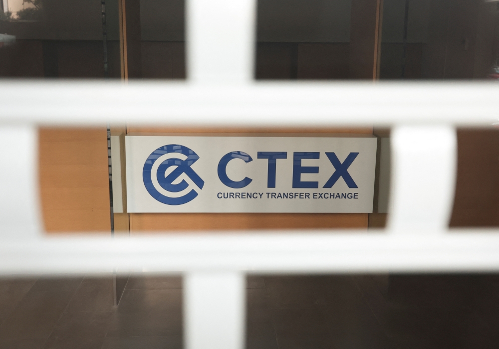 A view shows a logo of Lebanese money exchanger Hassan Moukalled's company CTEX on the exterior of the company, in Beirut, Lebanon January 26, 2023. (REUTERS/Aziz Taher)
