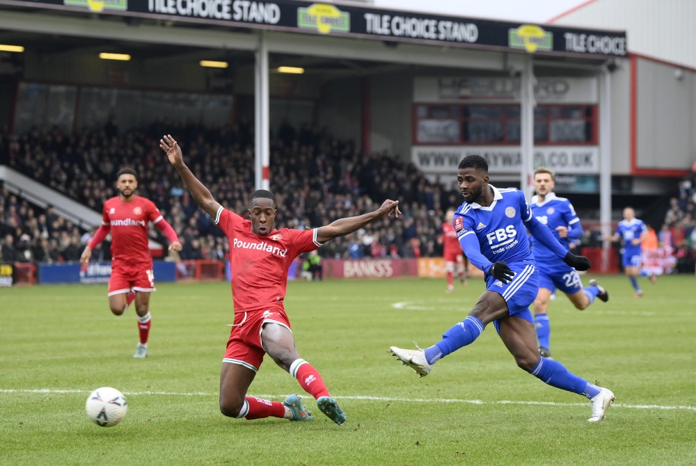 Leicester City's Kelechi Iheanacho shoots at goal during their FA Cup fourth round match against Walsall at Bescot Stadium, Walsall, Britain on January 28, 2023. REUTERS/Toby Melville