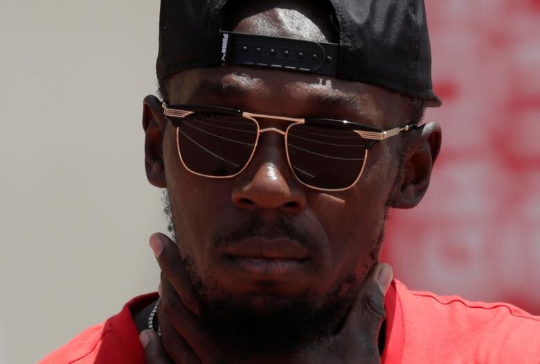 General view of the track in the reflection of the glasses of Usain Bolt during his visit to the remodeled Atletico de la VIDENA Stadium for the 2019 Pan American Games, Peru on April 3, 2019 File photo / Reuters
