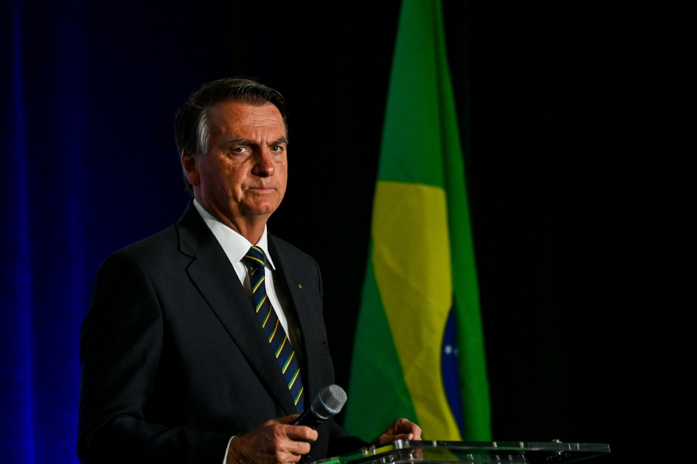 Former Brazilian President Jair Bolsonaro speaks during a 