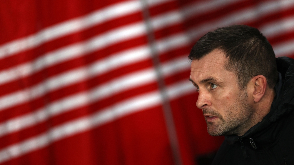 FILES) In this file photo taken on January 11, 2023 Southampton's Welsh manager Nathan Jones reacts ahead of during the English League Cup quarter-final football match between Southampton and Manchester City at St Mary's Stadium in Southampton, southern England.