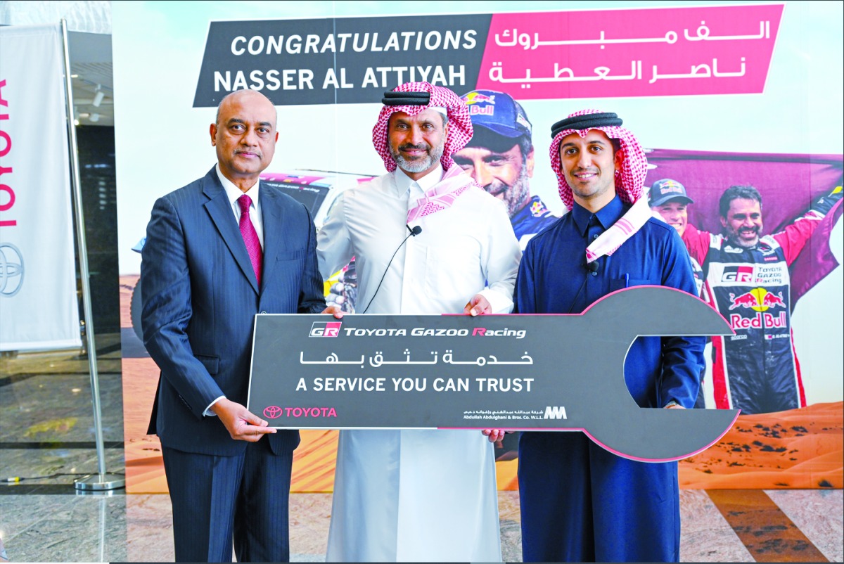 Dakar Rally Champion Nasser Al Attiyaha  rewarded by officials of Abdullah Abdulghani & Bros. Co. (AAB), AAB at the reception ceremony.