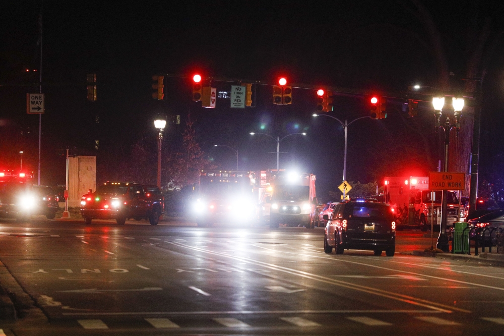 LANSING, MI - FEBRUARY 13: Police and emergency vehicles are on the scene of an active shooter situation on the campus of Michigan State University on February 13, 2023 in Lansing, Michigan.