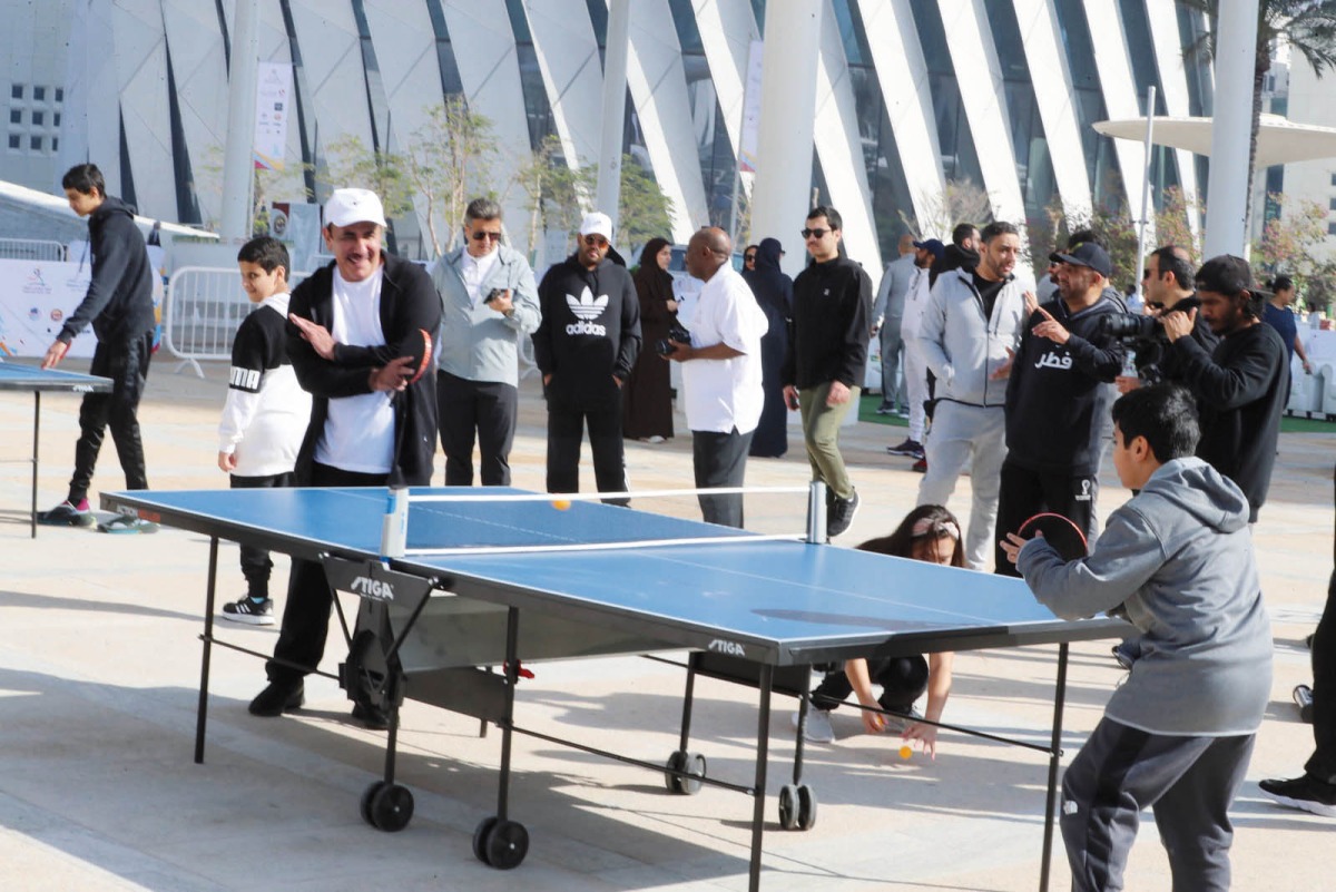 Minister of Transport H E Jassim Saif Ahmed Al Sulaiti during a Sport Day activity at Darb Lusail, in Lusail city.  