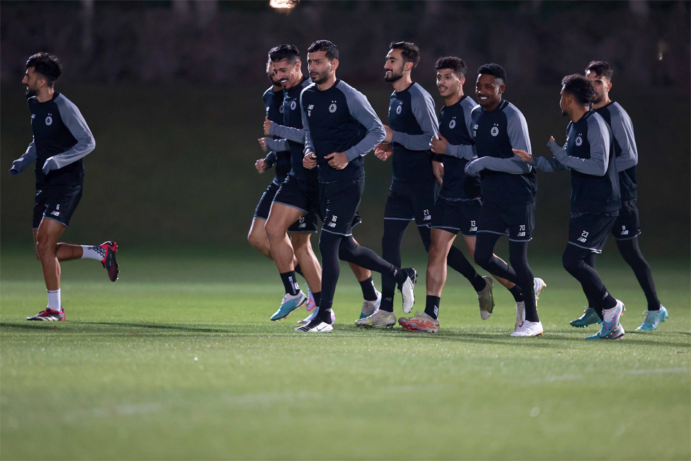 Al Sadd players during a training session ahead of match against Al Ahli. 