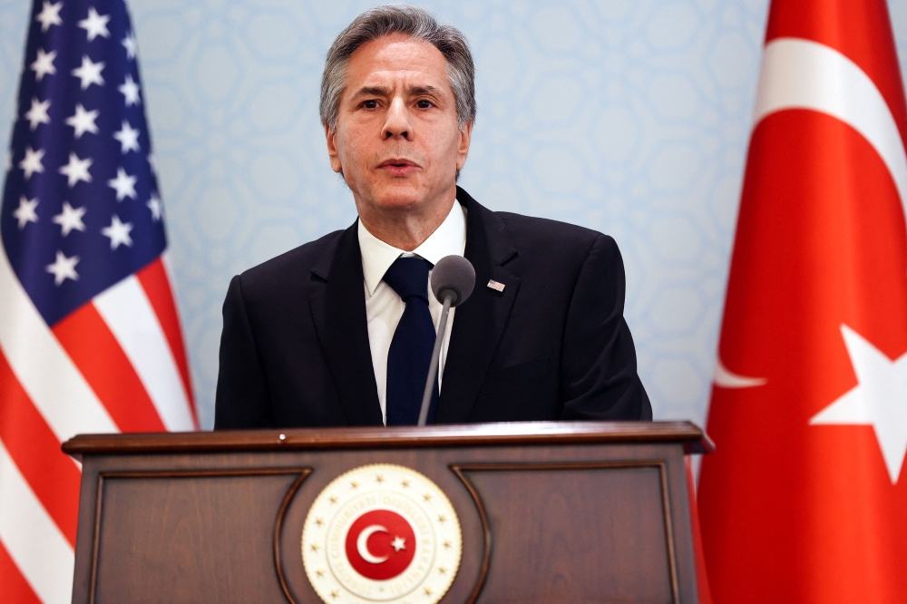 US Secretary of State Antony Blinken attends a press conference with Turkish Foreign Minister in Ankara, on February 20, 2023. (Photo by Adem Altan / AFP)