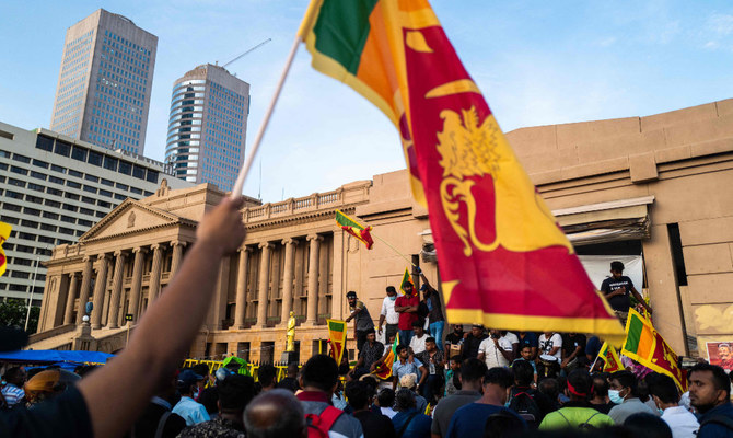 Protesters shout slogans during an ongoing anti-government demonstration near the president's office in Colombo on April 18, 2022. File photo / AFP
