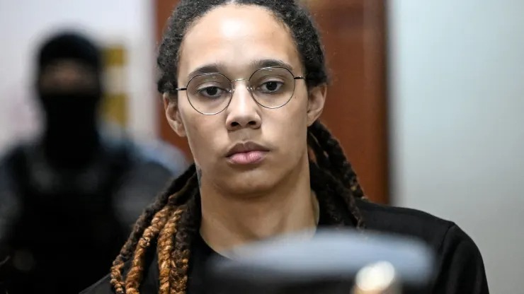 US WNBA basketball superstar Brittney Griner arrives to a hearing at the Khimki Court, outside Moscow on July 27, 2022. (Kirill Kudryavtsev / AFP / Getty Images)

