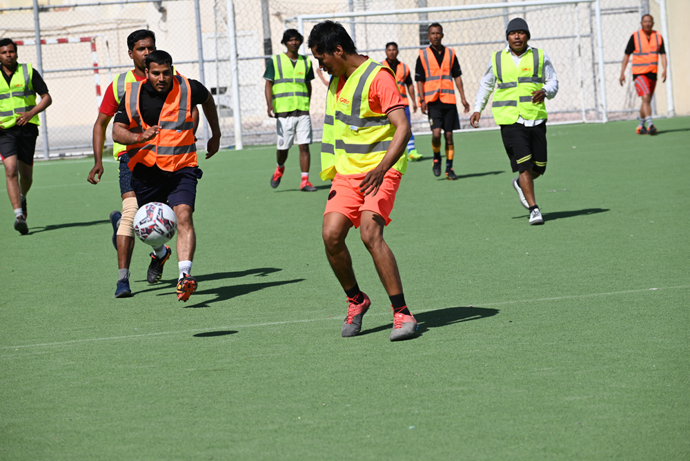 Action during the final of the Workers Football Tournament organised by Galfar Al Misnad Engg. & Contg. WLL.
