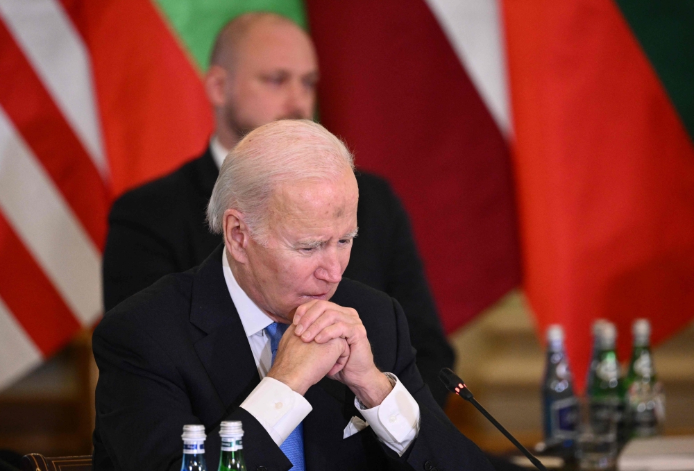 US President Joe Biden attends the Extraordinary Summit of the NATO Bucharest Nine (B9) at the Presidential Palace in Warsaw on February 22, 2023. (Photo by Mandel NGAN / AFP)
