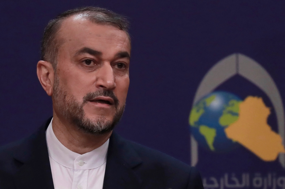 Iranian Foreign Minister Hossein Amir-Abdollahian speaks during a joint press conference with his Iraqi counterpart, in Baghdad on February 22, 2023. (Photo by AHMAD AL-RUBAYE / AFP)
