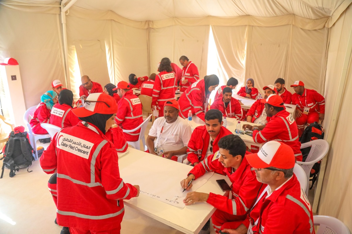 Participants during a training session at 9th Disaster Management Camp organised by QRCS, yesterday.