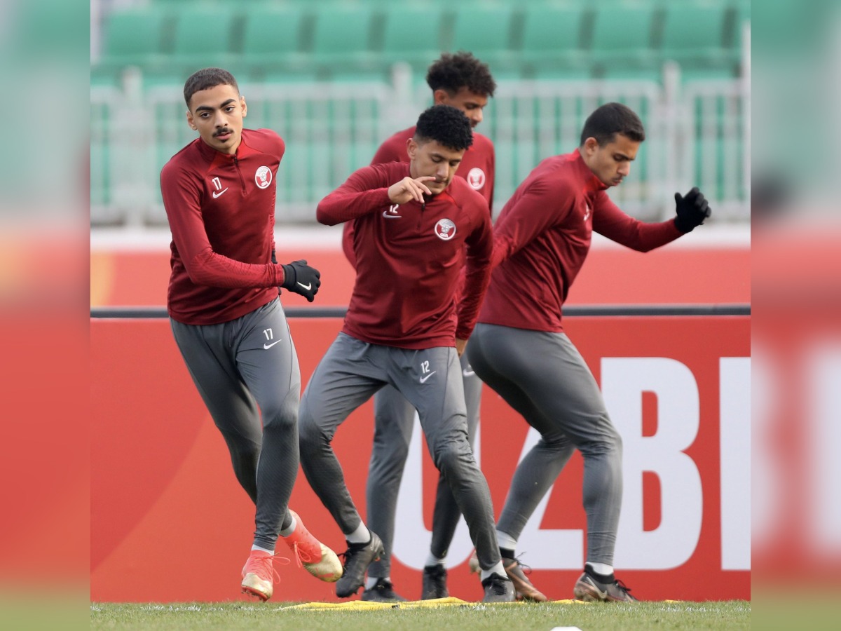 Qatar players during a training session yesterday.