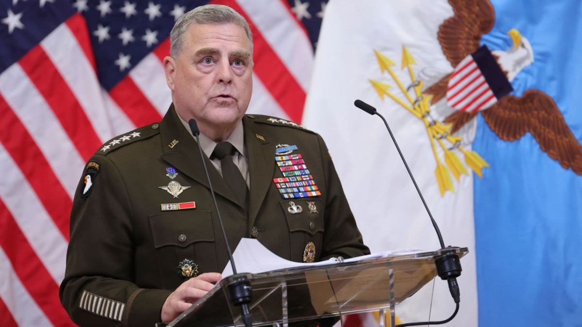 Chairman of the Joint Chiefs of Staff Gen. Mark Milley speaks during a media conference after a meeting of NATO defense ministers at NATO headquarters in Brussels, on October 12, 2022.
