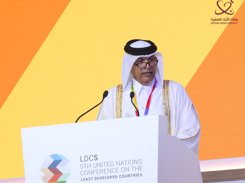 Speaker of Shura Council H E Hassan bin Abdullah Al Ghanim addressing the opening session of the Parliamentary Forum on the LDCs, yesterday.