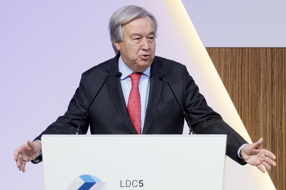 Secretary-General of the United Nations (UN) Antonio Guterres speaks during the 5th Conference on the Least Developed Countries (LDC5). (Photo by Karim Jaafar / AFP)
 