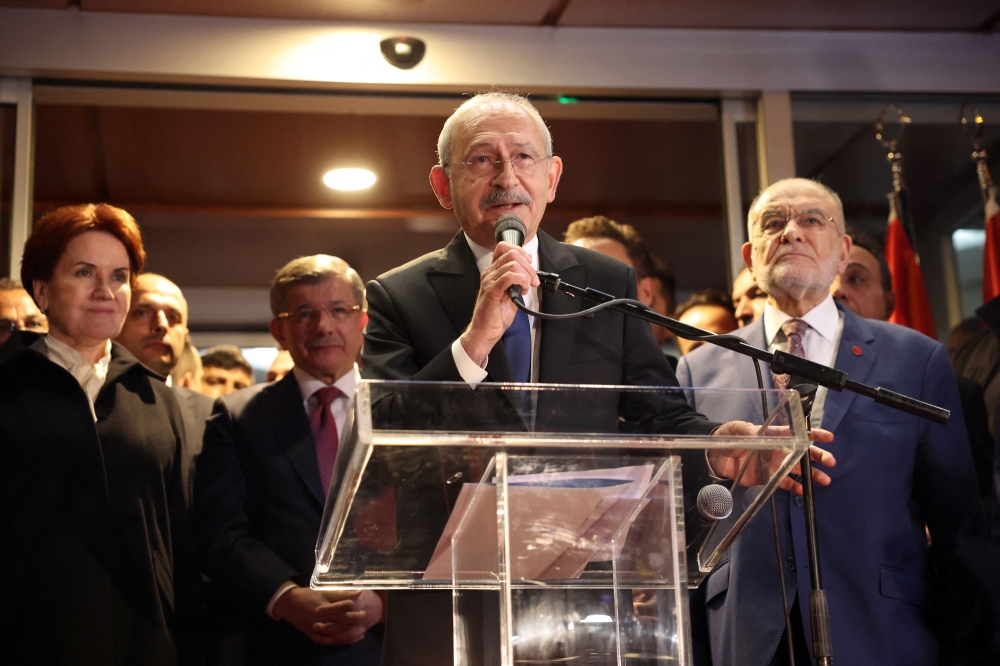 Kemal Kilicdaroglu leader of the Republican People party CHP speaking after he was confirmed as the Turkish opposition's joint candidate to run against President Recep Tayyip Erdogan in Turkiye's Presidential elections in May in Ankara, Turkiye, on March 6, 2023. (Photo by Adem ALTAN / AFP)