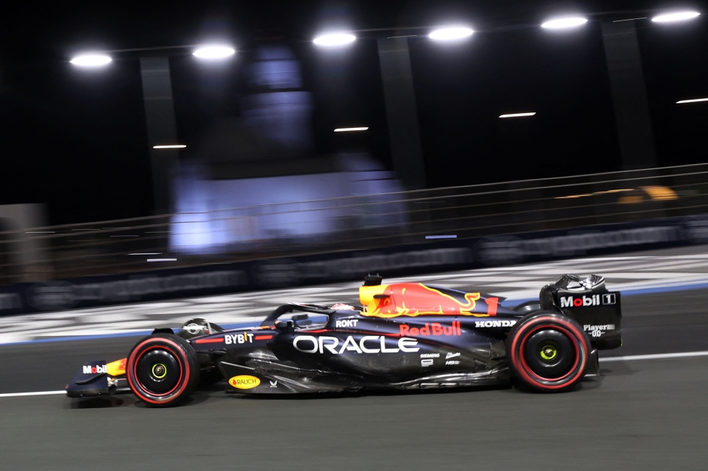 Red Bull Racing's Dutch driver Max Verstappen drives during the second practice session ahead of the 2023 Saudi Arabia Formula One Grand Prix at the Jeddah Corniche Circuit in Jeddah on March 17, 2023. (Photo by Giuseppe CACACE / AFP)