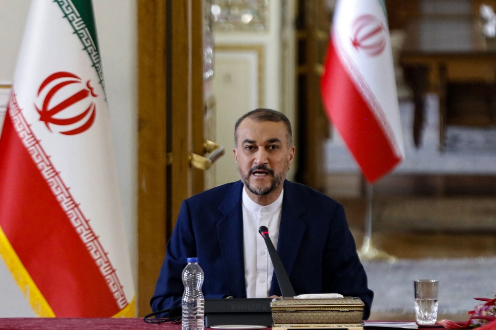 Iranian Foreign Minister Hossein Amir-Abdoulahian speaks during a press conference in Tehran, on March 19, 2023, to communicate the annual report on the accomplishments and further work with respect to national foreign policy. (Photo by AFP)