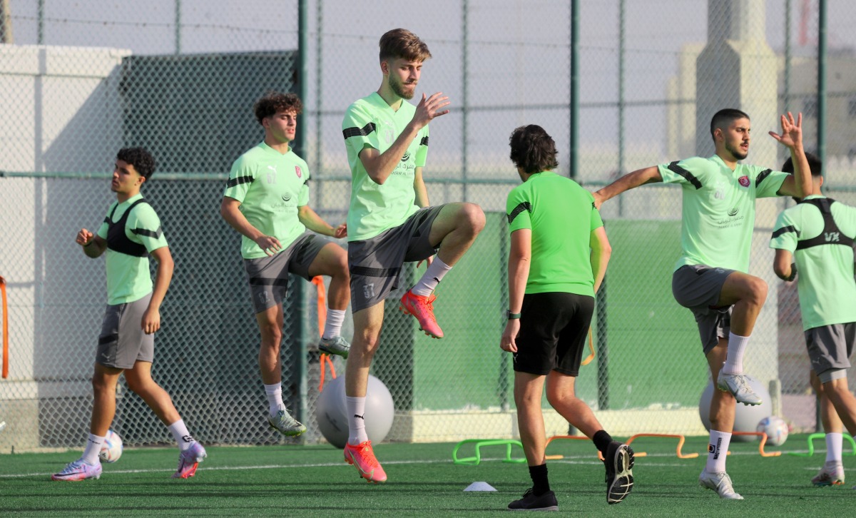 Al Duhail players during a training session ahead of the semi-final against Al Sadd.