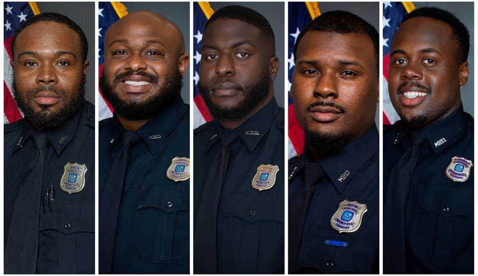 File photo: Officers who were terminated after their involvement in a traffic stop that ended with the death of Tyre Nichols, pose in a combination of undated photographs in Memphis, Tennessee, U.S. From left are officers Demetrius Haley, Desmond Mills, Jr., Emmitt Martin III, Justin Smith and Tadarrius Bean. Memphis Police Department/Handout via REUTERS.

