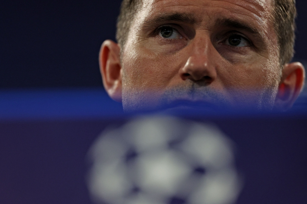 Chelsea's English caretaker manager Frank Lampard reacts following a press conference at Stamford Bridge in London on April 17, 2023 on the eve of their UEFA Champions League quarter-final second-leg football match against Real Madrid. (Photo by Adrian DENNIS / AFP)