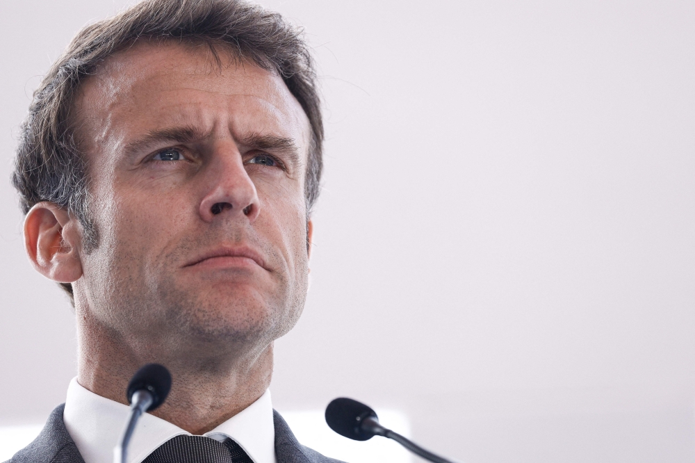 France President Emmanuel Macron looks on as he attends the North Sea summit in Ostend, on April 24, 2023. Photo by Kenzo TRIBOUILLARD / AFP