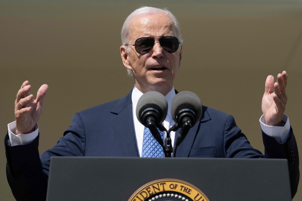 US President Joe Biden speaks during a ceremony honoring the Council of Chief State School Officers’ 2023 National and State Teachers of the Year, in the Rose Garden of the White House in Washington, DC, April 24, 2023. Photo by Jim WATSON / AFP