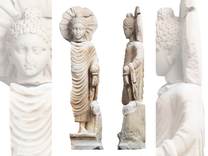 A handout picture released by the Egyptian Ministry of Tourism and Antiquities on April 27, 2023 shows a statue of Buddha uncovered in Egypt's ancient seaport of Berenice, now known as Medinet el Haras, shedding light on the ancient trade ties with India under the Roman empire. (Photo by Egyptian Ministry of Antiquities / AFP) 