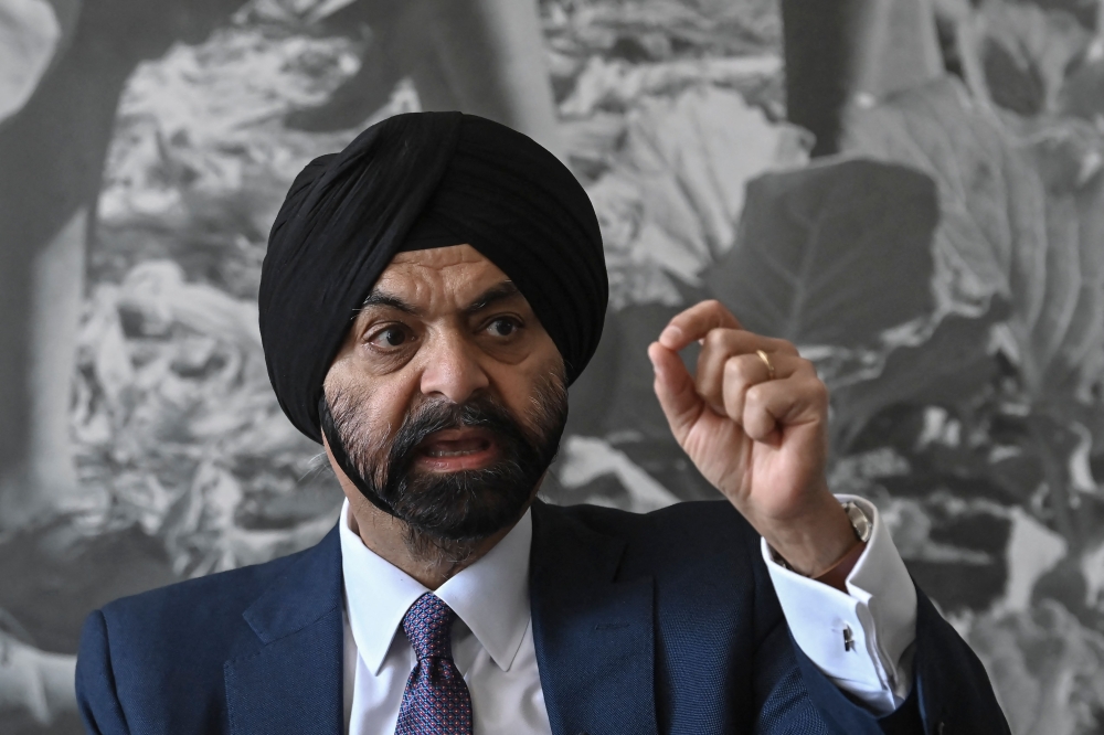 In this file photo taken on March 08, 2023 US' candidate to head the World Bank, Ajay Banga, speaks during an interview in Nairobi. (Photo by Tony KARUMBA / AFP)

