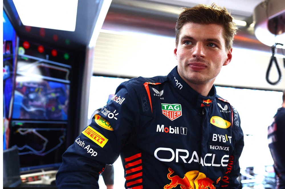 MAY 06: Max Verstappen of the Netherlands and Oracle Red Bull Racing looks on in the garage during final practice ahead of the F1 Grand Prix of Miami at Miami International Autodrome on May 06, 2023 in Miami, Florida. Photo by Mark Thompson / GETTY IMAGES NORTH AMERICA / Getty Images via AFP
