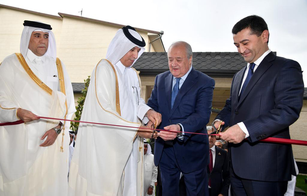 Minister of State for Foreign Affairs H E Sultan bin Saad Al Muraikhi (second left) with Minister of Foreign Affairs of the Republic of Uzbekistan H E Bakhtiyor Saidov and other officials at the event, yesterday.