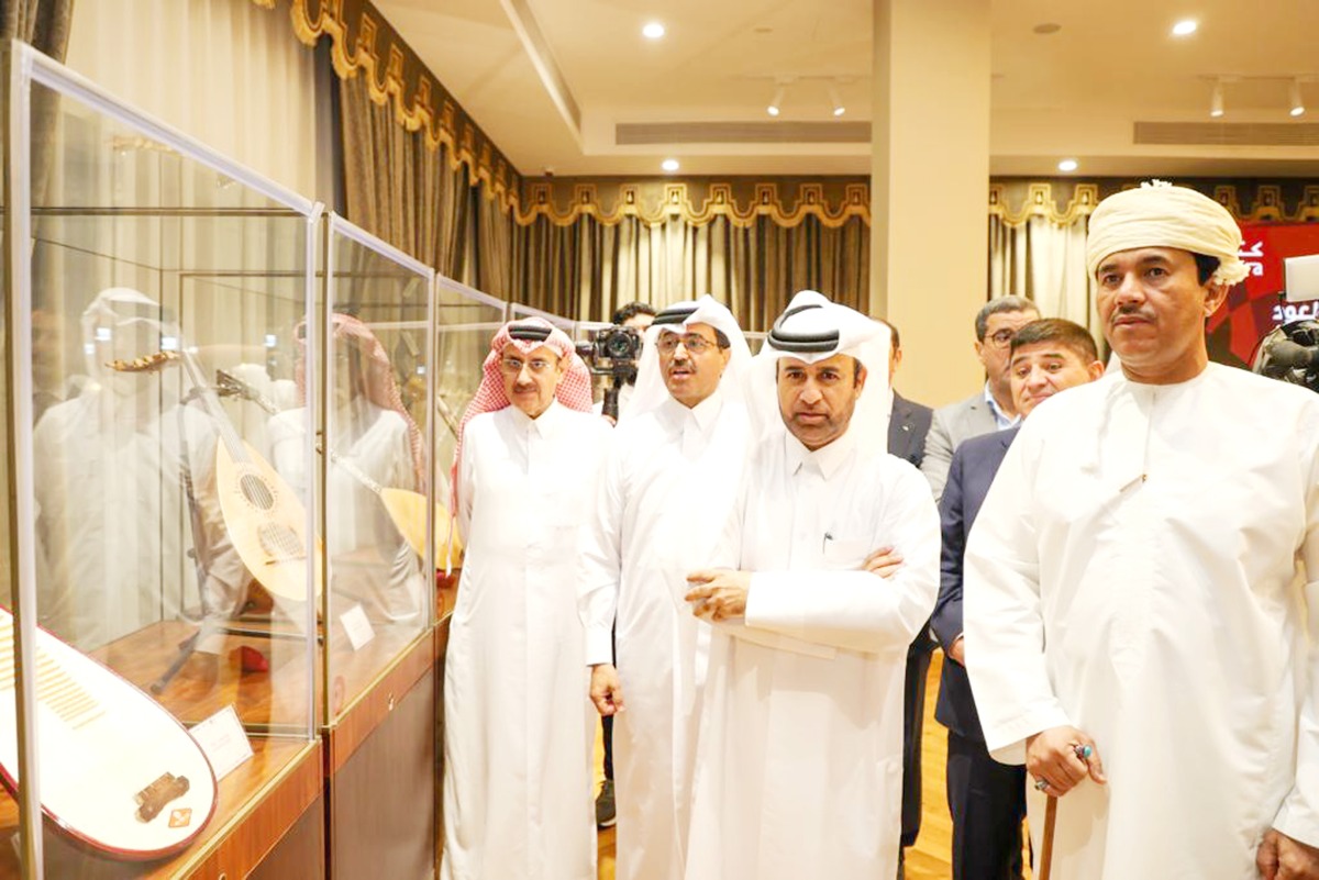 Member of Shura Council, H E Khalid bin Ahmed Obaidan (left), Katara General Manager, Prof. Dr. Khalid bin Ibrahim Al Sulaiti (third right), Khaled Ahmed Obaidan, Turkish Ambassador to Qatar, H E Dr. Mustafa Goksu (second right) along with other officials during the opening of Katara Oud Centre.