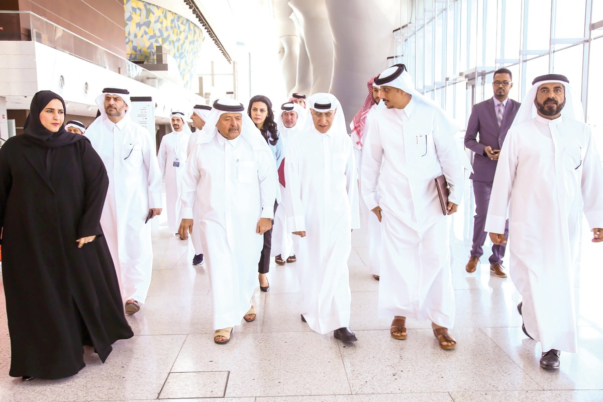 H E Sheikh Faisal bin Qassim Al Thani, Founder and Chairman of the Board at Al Faisal Without Borders Foundation with officials and guests during ALF Award Ceremony for Destination Imagination programme.