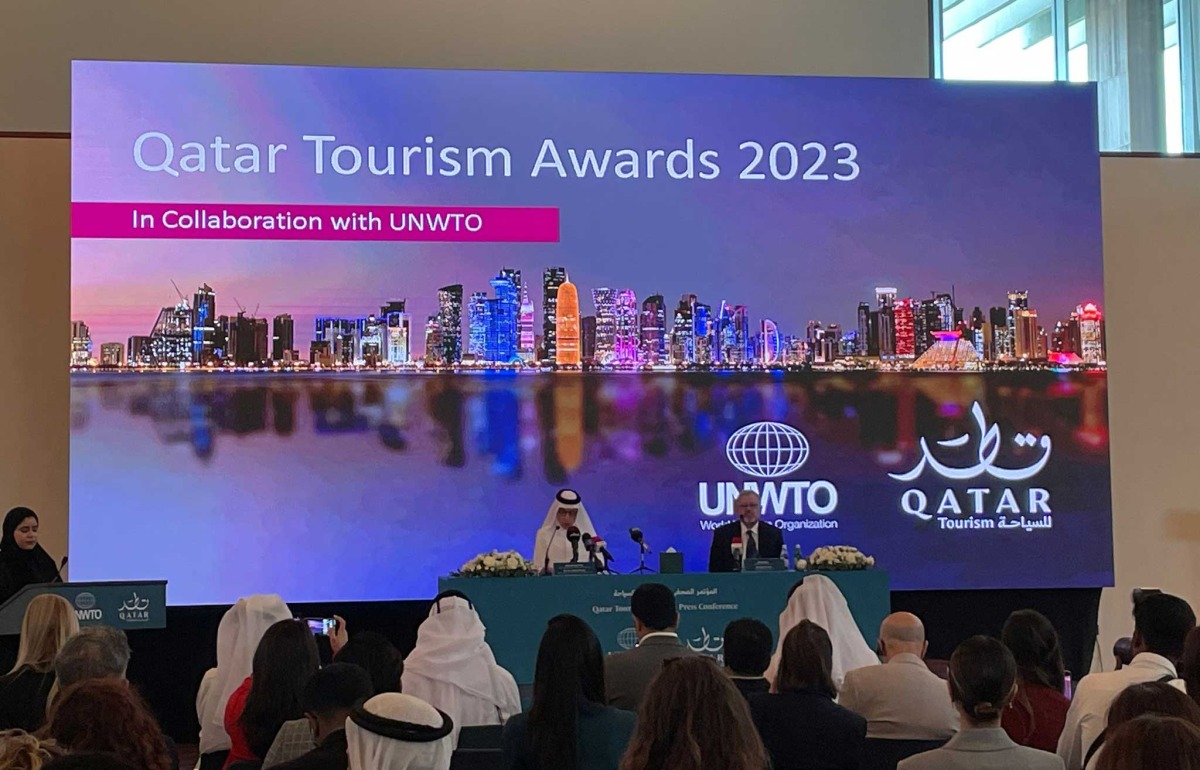 Chairman of Qatar Tourism and Qatar Airways Group Chief Executive H E Akbar Al Baker, and Chief Operating Officer at Qatar Tourism, Berthold Trenkel at the press conference. Photo by Joelyn Baluyut/ The Peninsula