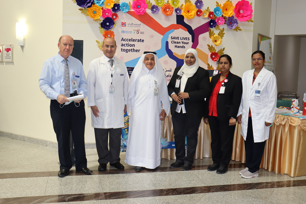 Officials from Al-Ahli Hospital during an event to mark the Hand Hygiene Day.